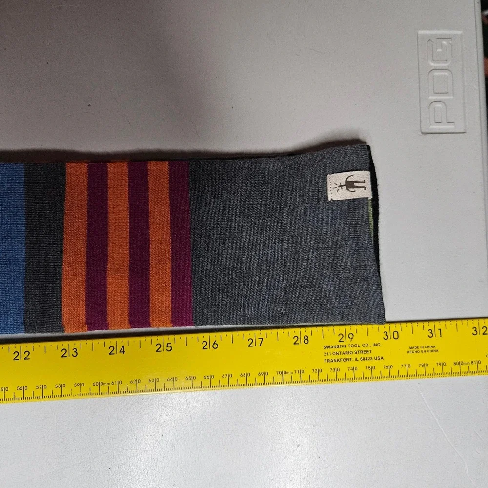 SmartWool Merino Wool Striped Scarf Gray Orange Purple Blue Green 12-445 F09-D3